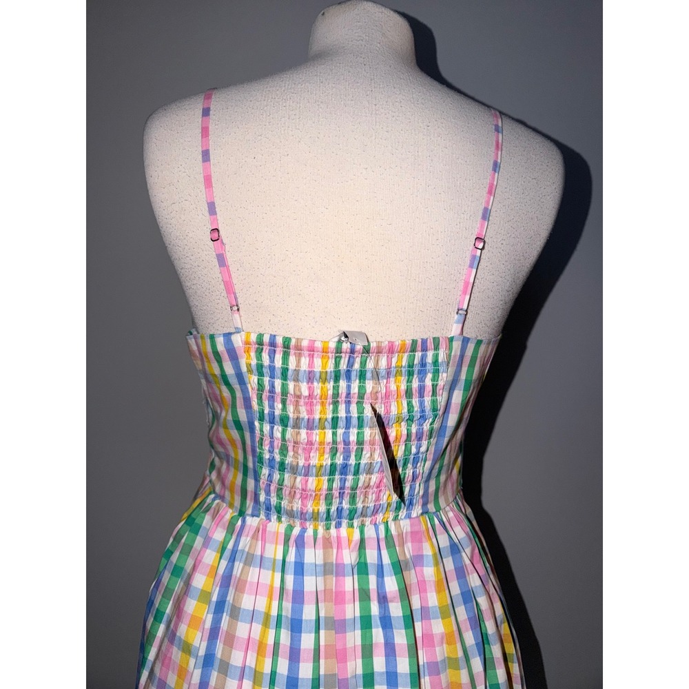 J.Crew Rainbow Gingham Midi Dress Multi Color Cotton Smocked NEW Womens 6 A7 - Picture 9 of 9